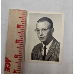 Vintage 1959 Paul Sokol Portrait Photo 1950s Man Glasses Striped Suit Snapshot